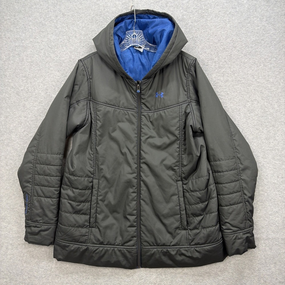 Under Armour Jacket Womens XL Grey ColdGear Storm Puffer Hybrid Hooded Zip Coat